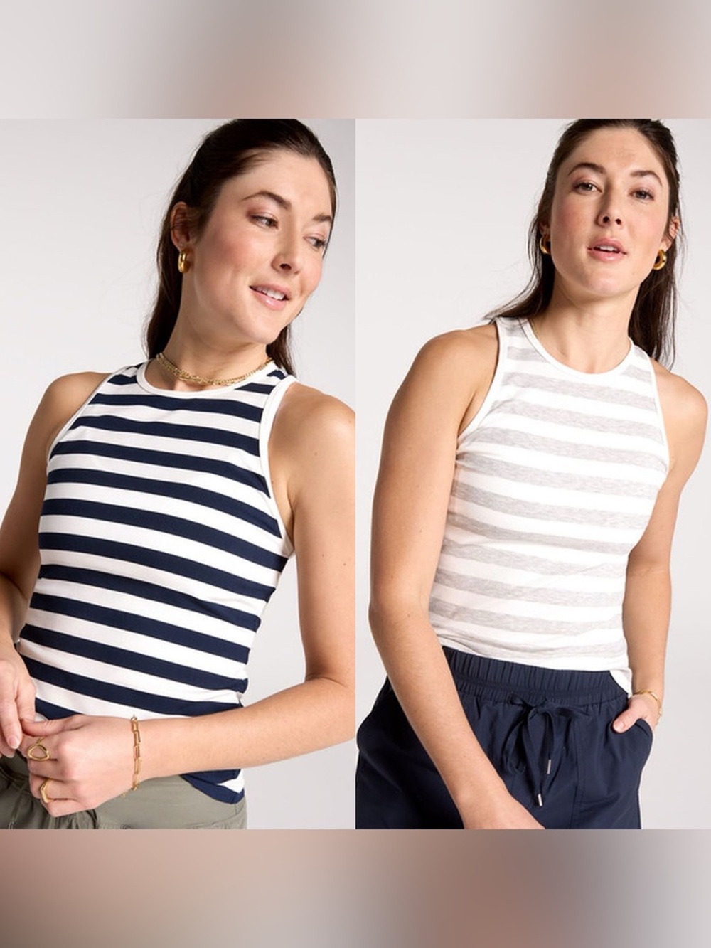 Calia White Grey Navy Stripe Rib Tank Top Set Small Workout